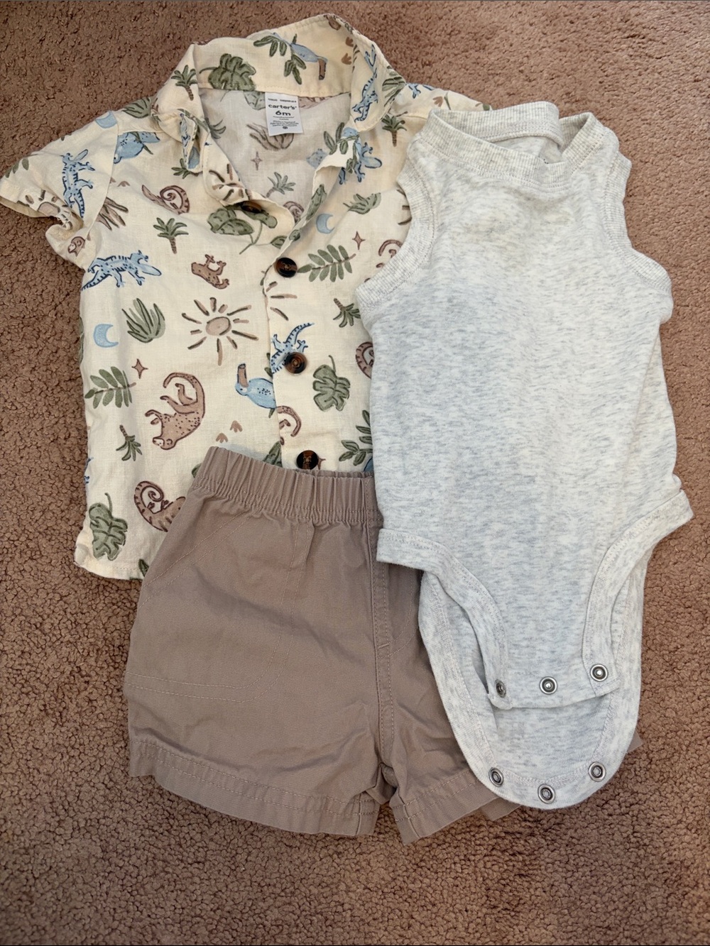 Carter's Neutral Safari Print Button Shirt - Cream, Blue, Green, Brown